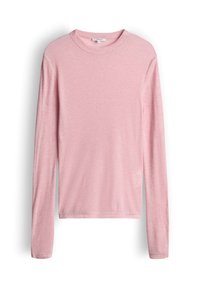 Langarmhemd aus weichem rosa Stoff, mit Rundhalsausschnitt und geradem Schnitt mit minimaler Textur. Nahtloser Abschluss und keine Verzierungen.