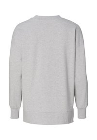 Grauer Sweatshirt, Rundhalsausschnitt, lange Ärmel mit gerippten Bündchen, weiche Textur, lockere Passform, keine sichtbaren Muster oder Akzente.