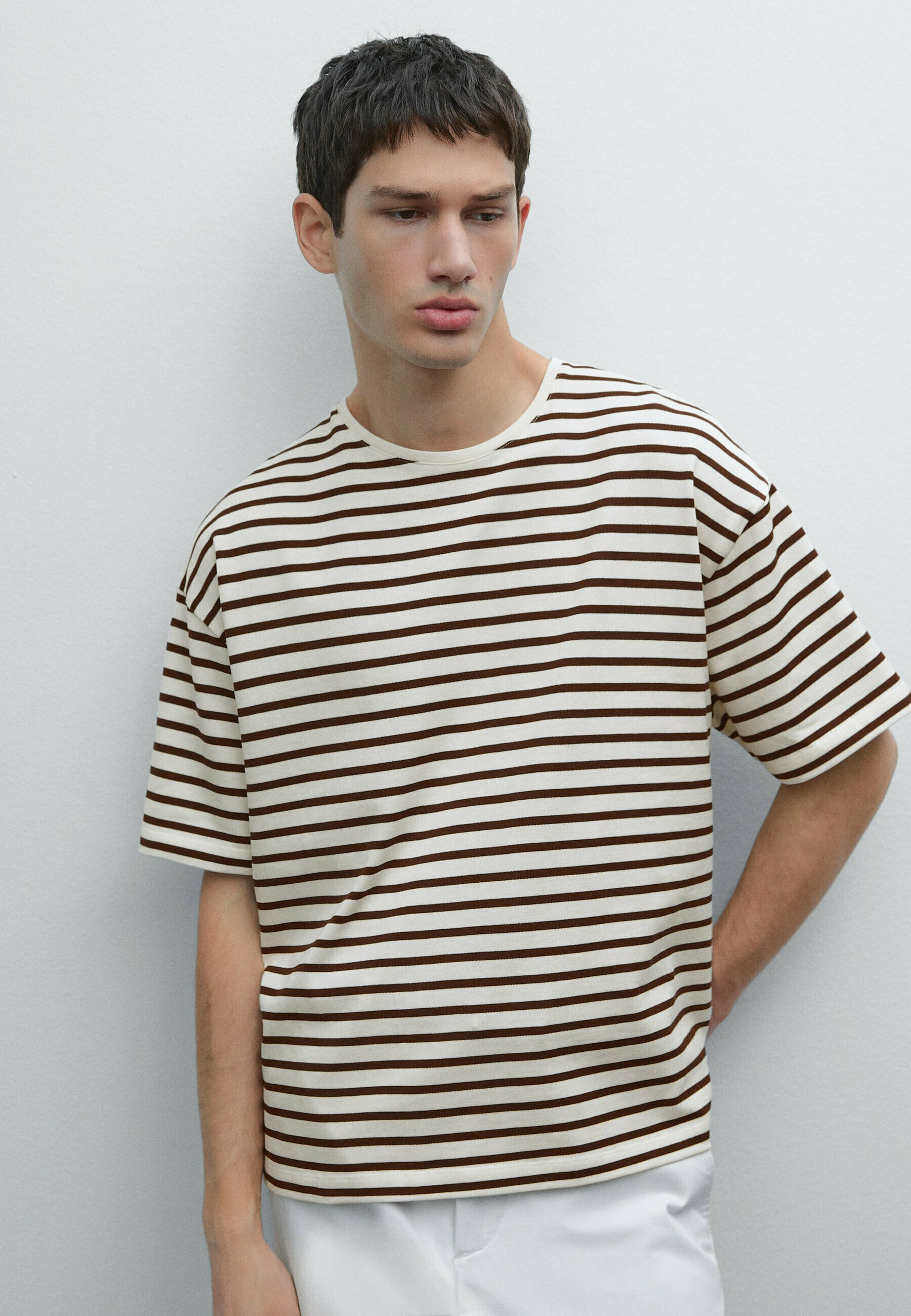 Massimo Dutti STRIPED - Print T-shirt - brown - Zalando.co.uk