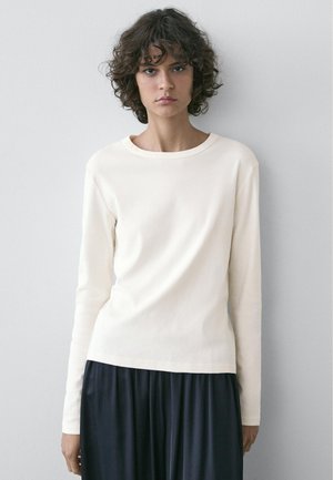 Massimo Dutti RIBBED LONG SLEEVE MELANGE - Langærmet T-shirt - beige