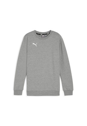 Felpa grigia realizzata in un tessuto misto cotone. Presenta un colletto tondo, maniche lunghe, polsini a coste e un logo bianco sul petto.