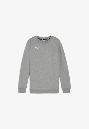 Grijze sweatshirt van een katoenmix. Heeft een ronde hals, lange mouwen, geribbelde boorden en een wit logo op de borst.