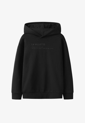 Czarna bluza z kapturem, wykonana z bawełny, z podszytym kapturem, długimi rękawami, ściągaczami przy mankietach oraz napisem z przodu: "LA VILLETTE STREET LIFE W PARYŻU."