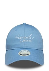 Light blue adjustable baseball cap with "Newcastle United" embroidered in white cursive on the front.