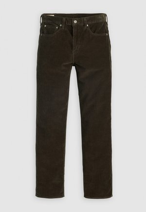 Brown corduroy pants with a straight-leg cut, five pockets, visible stitching, and a textured fabric finish. Metal button closure at the waist.