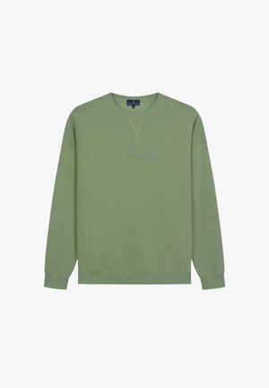 Grøn sweatshirt med rund hals, lange ærmer og broderet "Harper" i en lidt mørkere grøn. Blød tekstur og afslappet pasform.