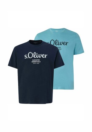 Two men's crewneck T-shirts, one navy and one light blue, both with "s.Oliver Elevated Essentials Since 1969" printed on the front.