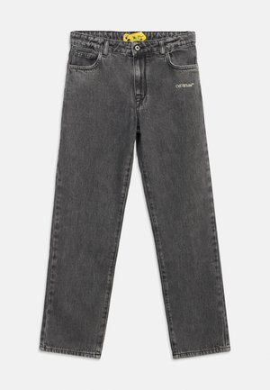 Ravne jeans iz bledenega črnega jeansa s sprednjimi žepi, zapiranjem na gumb in logotipom »Off-White« na zgornjem desnem stegnih.