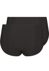 Black high-waisted hipster panties with smooth texture and seamless design, featuring two pieces stacked for visibility.