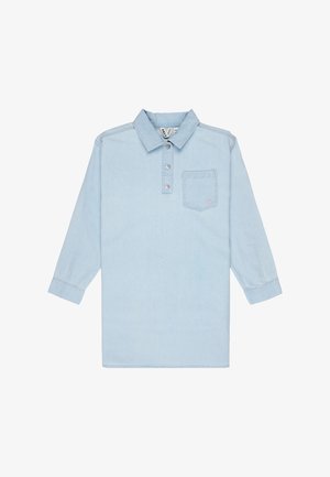 Jasnoniebieska koszula z długim rękawem z denimu z kołnierzykiem zapinanym na guziki, z kieszonką na piersi i subtelnym akcentem logo. Miękka faktura, swobodny fason.
