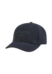 Donkerblauwe baseballcap gemaakt van zacht stof met geborduurd "HECHTER PARIS" logo aan de voorkant. Heeft een gebogen rand en ventilatiegaten.