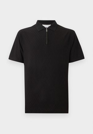 Pier One by Zalando, TEXTURED QUARTER ZIP SHORT SLEEVES POLO - Poloshirt - black