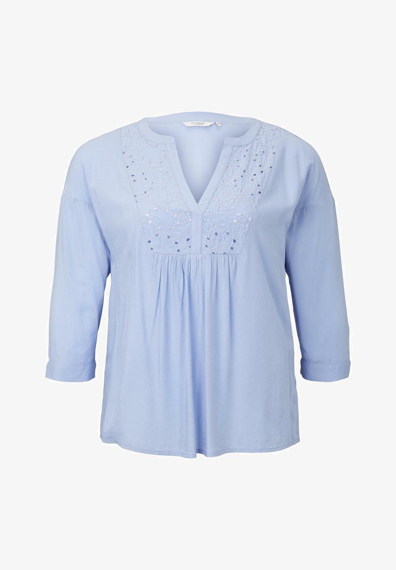 My True Me Tom Tailor Blusen Shirts Tunika Bluse Mit Lochtstickerei Blouse Parisienne Blue Light Blue Zalando De
