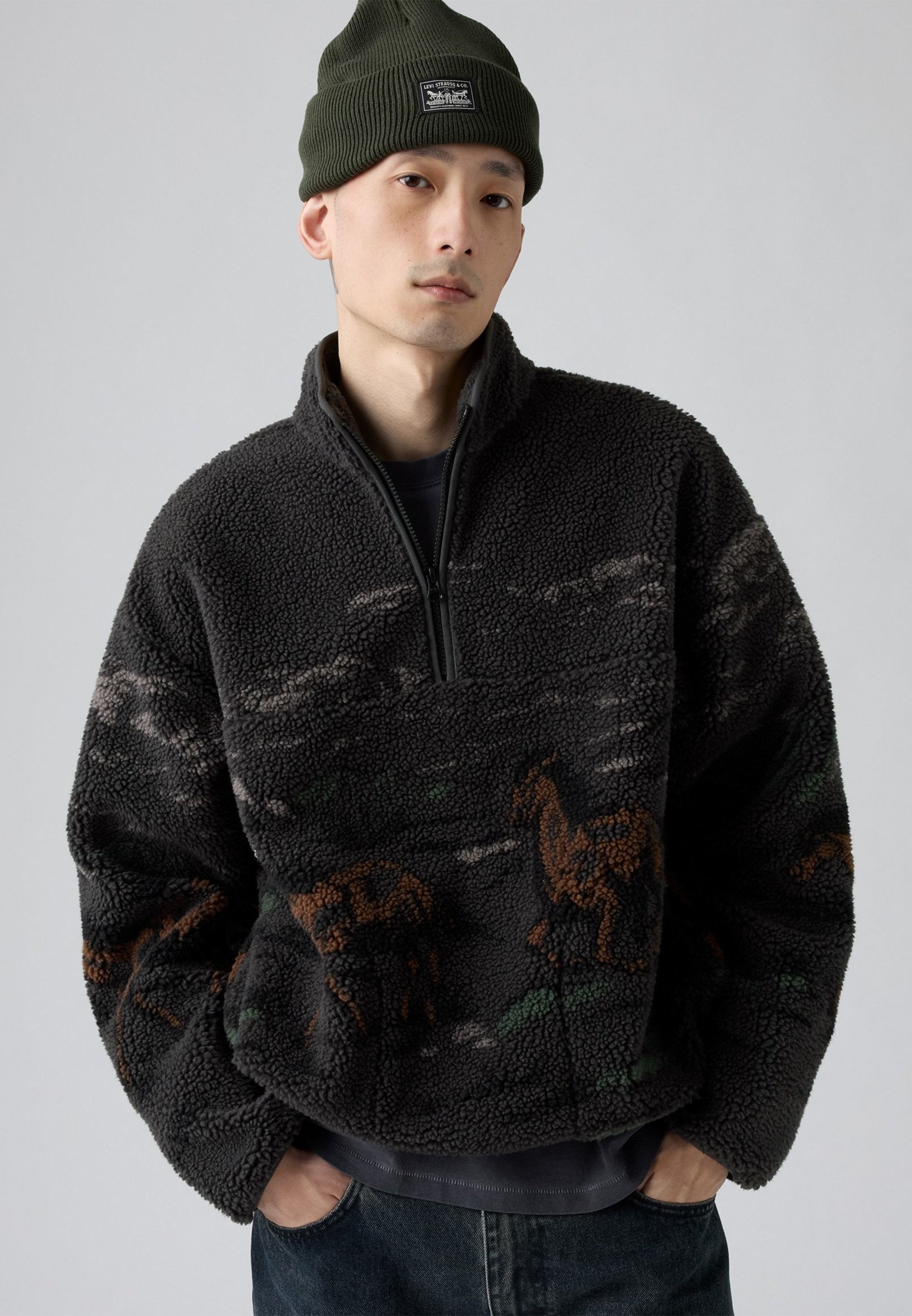Sweat Nautica Homme à Carreaux – Gris Noir 1/4 Zip – Taille L – Manches Longues