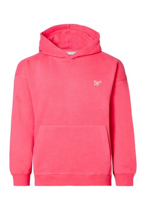 Roze katoenen hoodie met een voorzak, ribbelmanchetten en -zoom. Heeft een klein logo op de borst. Casual ontwerp met een comfortabele constructie.