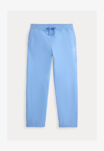 Hele sinised dressipüksid nööriga vöökohaga, küljetaskud ja väike valge tikandiga logo paremal puusal.