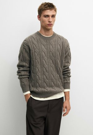 Massimo Dutti, 100% CASHMERE CABLE-KNIT JUMPER - Jumper - khaki