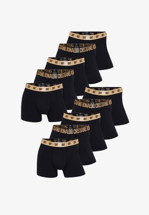 Sorte bokserbriefs til mænd med bred elastisk linning med "CR7" og "Cristiano Ronaldo" i guldskrift.
