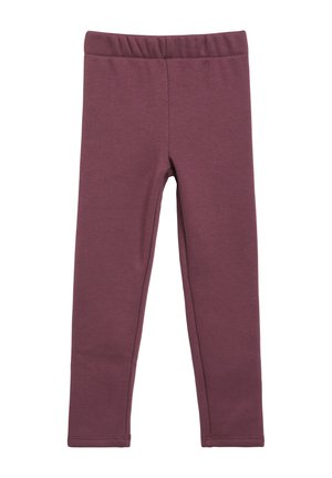 Schlichte violette Leggings mit elastischem Bund, enger Passform und ohne sichtbare Muster oder Verzierungen auf weißem Hintergrund.