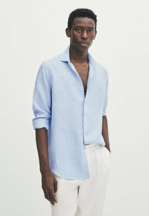Cromoncent Set Camicia E Cravatta Uomo – Maniche Lunghe, Misto Cotone, Con Pochette, Azzurro, X-Large