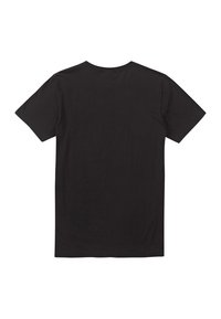 Black short-sleeve t-shirt with a crew neck. Made of soft fabric, features a simple design without logos or patterns, back view shown.