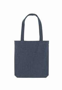 Borsa in denim, forma rettangolare, colore blu scuro, con due manici lunghi, texture morbida, senza hardware visibile o motivi. Adatta all'uso quotidiano.