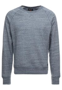 Sweat-shirt bleu clair en tissu texturé, avec un col rond, des poignets et un ourlet côtelés, et des manches raglan pour un confort accru.