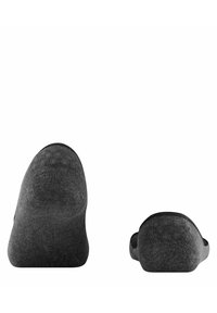 Graue Baumwollsocken mit nahtlosem Design, runder Zehenpartie und glatter Textur, aus einer Vorder- und Seitenansicht dargestellt.