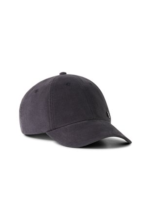Casquette de baseball en velours côtelé gris foncé avec visière incurvée et panneaux cousus, présentée sur un fond blanc.
