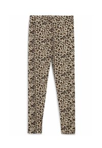 Leggings a stampa leopardata in beige, realizzati in un tessuto testurizzato e dotati di una vita elastica, progettati per un comfort ottimale.