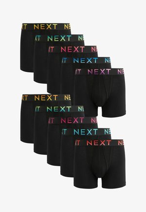 Boxeri negri, dispusi în rând, cu benzi elastice colorate având logo-ul "NEXT" în diverse nuanțe. Material moale din bumbac.