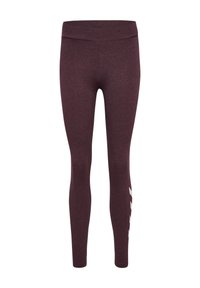 Bordeaux leggings met een gladde textuur, hoge tailleband en subtiele zijlogo-details in het wit. Figuurvormend ontwerp voor actief gebruik.