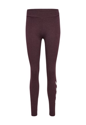 Bordeaux leggings met een gladde textuur, hoge tailleband en subtiele zijlogo-details in het wit. Figuurvormend ontwerp voor actief gebruik.