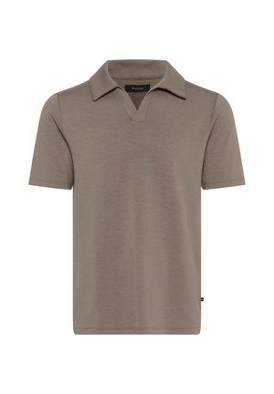 Rövid ujjú, világosbarna pólóing, puha anyagból. V-nyakú és klasszikus galléros dizájnnal rendelkezik. Egyszerű és minimalista.