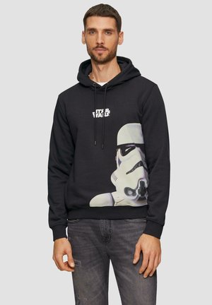 Hoodie noir en mélange de coton, arborant un graphique de Stormtrooper sur le devant, avec des cordons et des poignets et un ourlet côtelés.