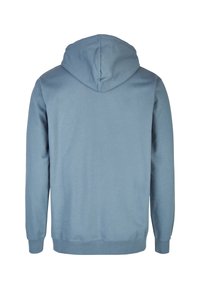 Felpa con cappuccio di colore blu chiaro. Realizzata in materiale morbido con cappuccio regolabile, polsini e orlo a coste, e una finitura liscia. Senza design frontale.