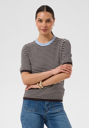 Kaffe, KALIZZA NARROW STRIPED PULLOVER - T-shirt imprimé - coffe bean turtledove-blue fog