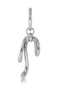 Strieborný prívesok s abstraktným, tekutým dizajnom a zakrivenými, predĺženými tvarmi. Leštený povrch s lesklým finišom.