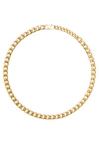 Guld kæde halskæde med sammenkoblede led i en skinnende finish. Inkluderer en sikker lås til lukning. Simple, moderne design.