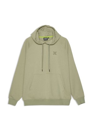 Felpa con cappuccio verde chiaro con coulisse, tasca a marsupio sul davanti e logo discreto sul petto. Realizzata in tessuto morbido e strutturato.