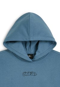 Modrá bavlnená mikina s kapucňou a sťahovacou šnúrkou, na prednej strane s čiernym vyšitým logom O'Neill. Hladká textúra s uvoľneným strihom.