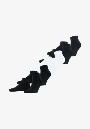 Schwarz-weiße kurze Socken, Baumwollmischung, gerippter Bund, glatte Textur, Set mit sechs Paaren, drei schwarze und drei weiße.