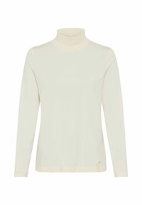 Langærmet turtleneck top i creme med en blød tekstur. Har en tætsiddende silhuet og glatte sømme for et rent finish.