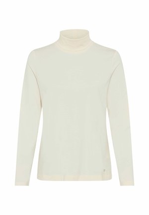 Langärmliges Rollkragenoberteil in Creme mit einer sanften Textur. Verfügt über eine figurnahe Silhouette und glatte Nähte für ein sauberes Finish.