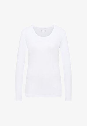 Biała longsleeve wykonana z miękkiej tkaniny, z okrągłym dekoltem i dopasowanym krojem, bez wzorów i akcentów.