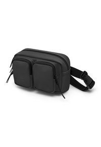 Svart midjeväska i släthet material, med två framfickor med dragkedja, justerbar rem och subtila sömnadsdetaljer.