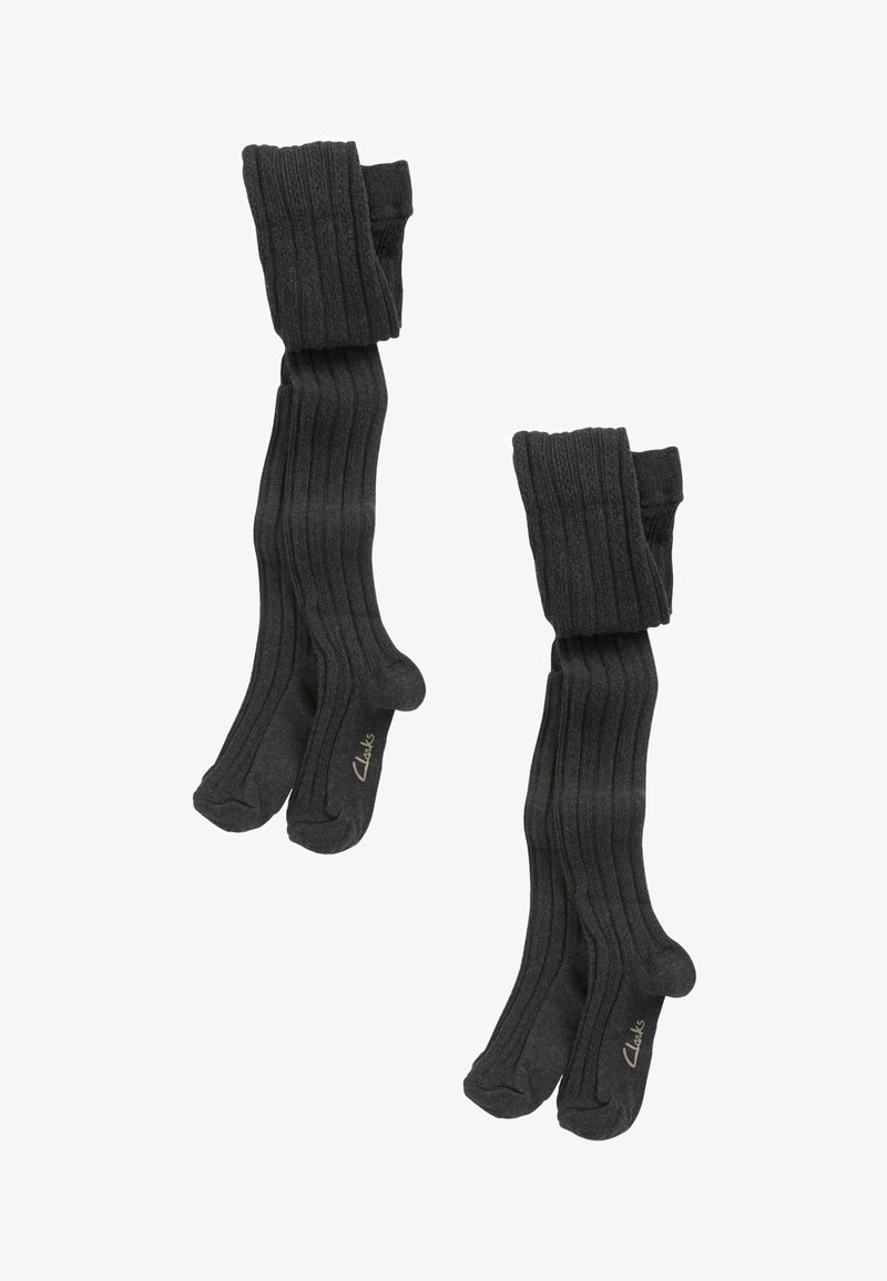 Collants noirs côtelés en tissu doux, avec une taille repliée et un accent logo près de la cheville, présentant une texture lisse dans l'ensemble.