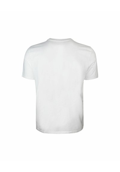 T-shirt bianco in cotone, maniche corte, scollo tondo, design semplice, texture morbida, retro senza decorazioni, senza motivi o grafiche.