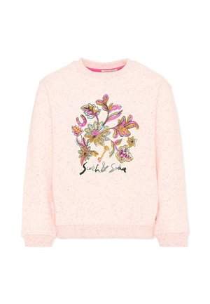 Felpa a manica lunga rosa chiaro chiazzata con ricamo floreale colorato e scritta "Scotch & Soda" sul davanti.