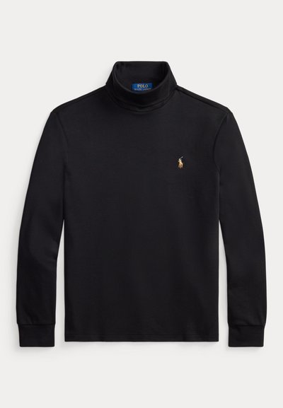 Čierne tričko s dlhým rukávom a rolákom s malým vyšívaným logom Polo Ralph Lauren na ľavej strane hrude.